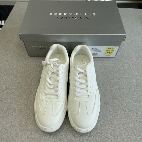 NEW Perry Ellis Men's US 8 White Sneakers Lace-Up Low Top - Picture 2 of 6